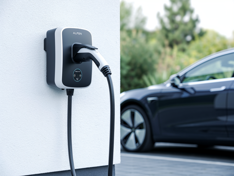 Alfen Eve Single S-line 11kW Wallbox in modernem Design beim Ladevorgang