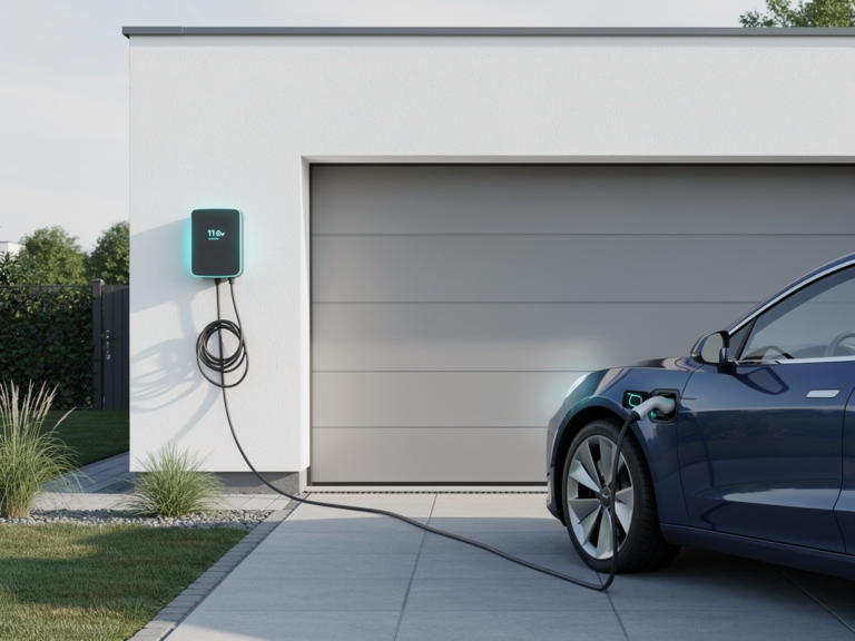 e-Station Home 11 kW Wallbox kaufen und E-Auto komfortabel zuhause laden e-Station Home 11 kW Wallbox an Hauswand zur komfortablen E-Auto Ladung zuhause