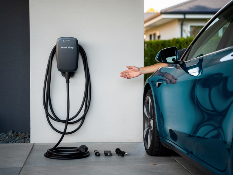 Praktischer Enel X Way JuiceBox Portable Test für den mobilen Ladevorgang zu Hause Enel X Way JuiceBox Portable 11kW mobiles Elektroauto-Ladegerät im Praxistest zuhause