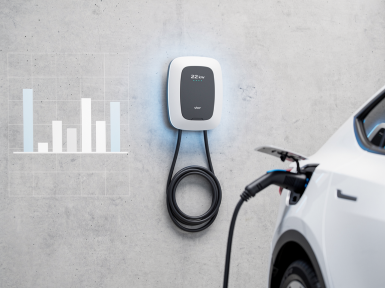 Ensto One Home 22 kW Wallbox in moderner Garage beim Ladevorgang