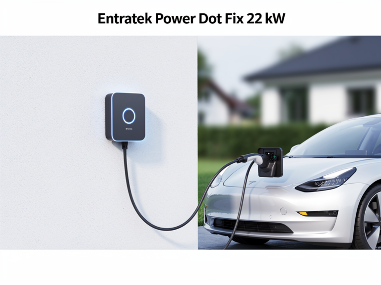Entratek Power Dot Fix 22 kW Test zur günstigen Wallbox für Elektroautos Entratek Power Dot Fix 22 kW Wallbox mit 7 Meter Kabel und einfacher Bedienung