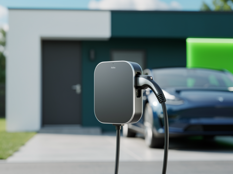 Keba KeContact P30 mobil Test zeigt die Stärken der mobilen High-End-Wallbox Keba KeContact P30 mobil mobile Wallbox neben Elektroauto Ladestation unterwegs