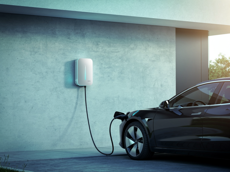 Wie gut ist die Vestel EVC04-AC11EW 11 kW im Praxischeck wirklich geeignet Vestel EVC04-AC11EW 11 kW Wallbox in moderner Garage beim Ladevorgang