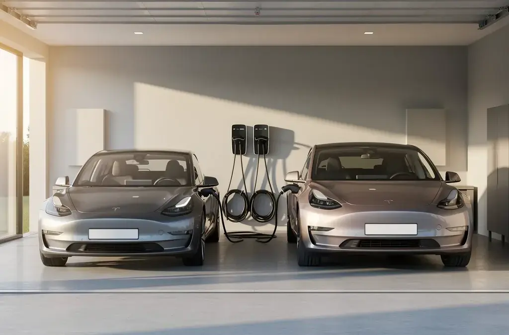 Wallbox für zwei Fahrzeuge zum gleichzeitigen Laden von Elektroautos in modernen Haushalten